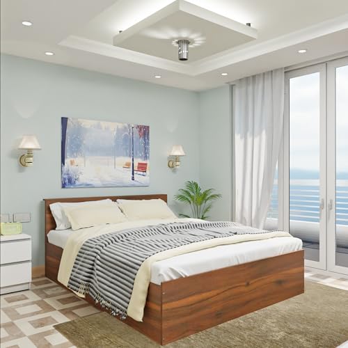 Image of VIKI Vault Queen Size Bed with Storage (78x60) | Engineered Wood Wooden Bed Frame for Bedroom | Modern Box Storage Cot | Brussel Walnut Finish | Free Assembly | 1 Year Warranty