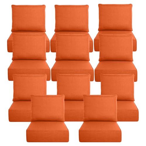Image of Luxury 6 inch Thick Outdoor Cushion Set 11 - 22x24 Patio Furniture Cushions with 28D High-Density Foam, Water-Resistant & Fade-Resistant Fabric, Removable Covers for Patio Furniture Sofa Couch -Orange