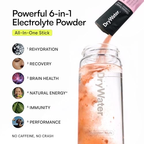 Image of DryWater Electrolyte + Vitamin Hydration Powder Packets - Mixed Berry, 1,000mg Potassium, Real Organic Fruit, NSF Certified for Sport, Nothing Artificial, No Added Sugar (12 Stick Packs)