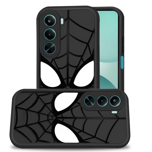 Image of AESTMO Back Case Cover Realme P4X 5G Cover | Spidey Face Mask Design | Silicone Case | Full Body Protection | Camera Protection Back Cover for Realme P4X 5G (Black)