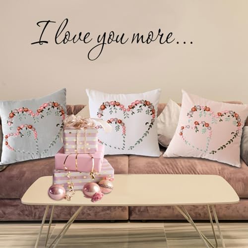 Image of FONNUY Crewel Pillow Case Embroidery Kit, Heart Shaped Loving You Floral Stamped Pattern Kits for Audlt Beginners, Works Crafts Throw Pillow Cover Great Gift for Loved Ones, 18 x 18'' (Beige)