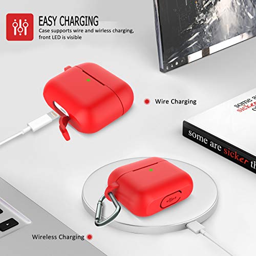 Image of AirPods Pro Case Cover, Coffea Protective Silicone Case with Keychain for Apple AirPod Pro, Mystic Red [US Patent Registered]