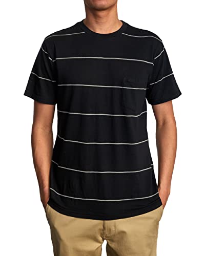 RVCA Men's S/S Pocket T-Shirt, PTC Pigment Stripe Tee/Pirate Black, Large