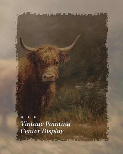 Image of HUARCEY Gold Framed Vintage Wall Art for Living Room, Animals Painting Prints Shelf Decor for Kitchen, Aesthetic Bedroom Wall Art, Best Gifts for Friends or Family - Highland Cattle 10L x 8W