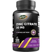 Oxify Zinc Citrate 30 mg | 120 Tablets | Gluten-Free, Non-GMO | Supplement Made in USA