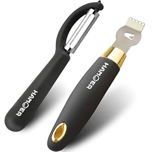 Vegetable Citrus Lemon fruit Potato Peeler Zester Channel Knife Tool Set for Kitchen Bar, Stainless Steel Blade, Ergonomic Design Curved Handle, Black-Gold