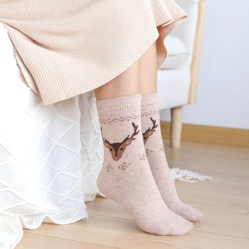 Blu Ninfee Thermal Socks for Women 4-7 Warm Wool Socks, 6Pairs Ladies Winter Thick Cute Crew Socks, Cartoon Cat Woolen Socks for Christmas - Image 2