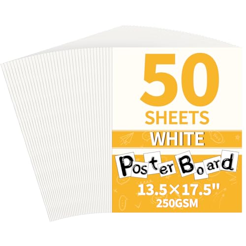 Image of 13.5 inchx17.5 inch Poster Board, 50 Pack Thick White Poster Board Paper, 250GSM