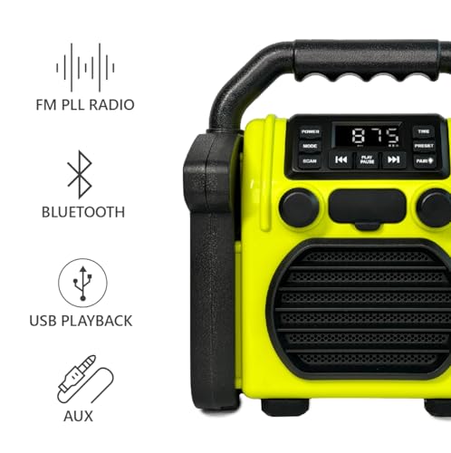 BR 230 BT, Baustellenradio Bluetooth - Neongelb/Offwhite - Silva Schneider - Digitales PPL Radio, 100 Watt, IP55 Staub- & Wasserdicht, 4000 mAh Akku, USB-Ladefunktion, Taschenlampe & Alarm