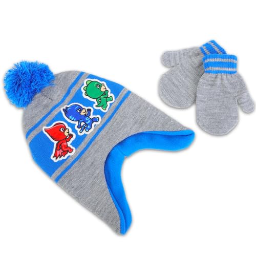 Image of PJ Masks Winter Hat and Mittens Set - PJ Masks Accessories Bundle with PJ Masks Knit Beanie and Mittens for Cold Weather Plus Stickers | PJ Masks Winter Gear Gifts