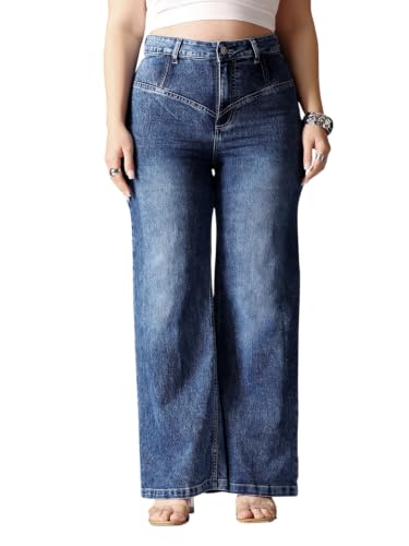 Image of Miss Chase A+ Women's Wide-Leg High-Rise Regular-Length Stretchable Shaping Denim Jeans
