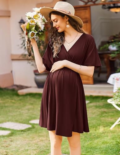 Image of Ekouaer 3 in 1 Labor and Delivery Gown for Hospital Short Sleeve Maternity Nursing Dress Nightgown Postpartum Sleepwear