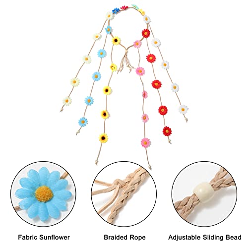 image for AWAYTR Flower Hippie Headband Floral Crown Behemain Sunflowers Beads A