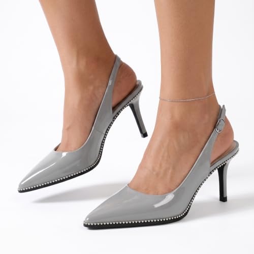 Image of YODEKS Slingback Heels for Women Pointy Toe Beaded Heels Close Toe Kitten Heel Pumps 2.5 Inch Stiletto Pumps Wedding Party Dressy Shoes