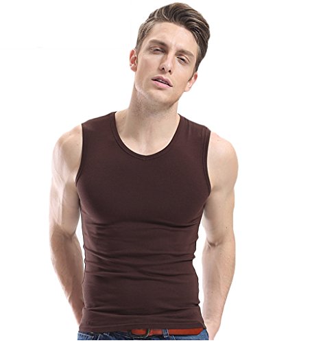 Porlox Mens Cotton Muscle Sleeveless V-Neck Tee Shirts Coffee