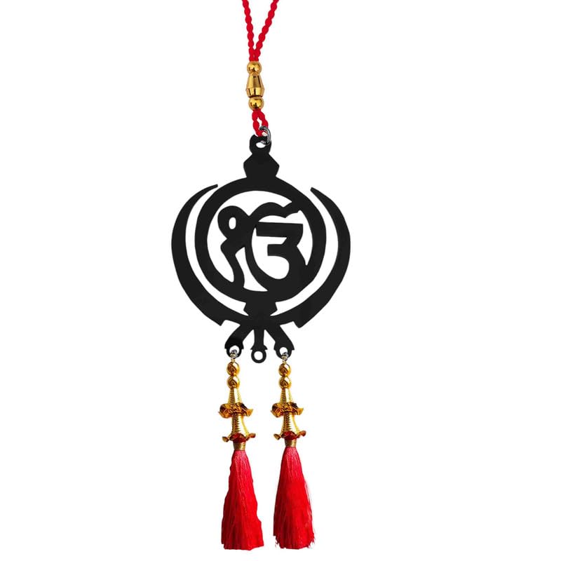 Acrylic Lord Sikh Ek Onkar Car Hanging Car Rear View Mirror Decor Ornament Accessories Good Luck Dream Catcher Positive Vibes Balcony, Gift, Car, Wind Chimes, Room (Sikh ek Onkar) 1 Pcs, Black LA656