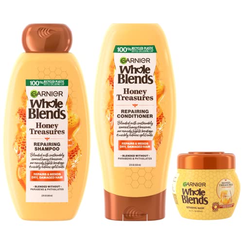 Garnier Whole Blends Honey Treasures Repairing Shampoo, Conditioner + Hair Mask Set For Dry, Damaged Hair (3 Items), 1 Kit (Packaging May Vary) #TOP18
