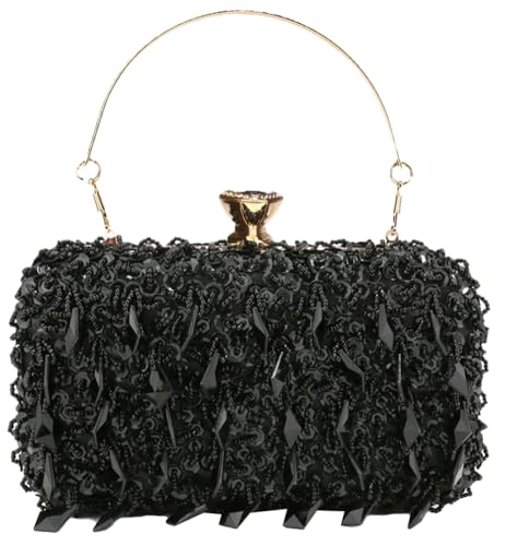 Rungion Womens Elegant Acrylic Evening Clutch Sequin Beaded Purse Handbag Crossbody Shoulder Bag for Wedding Party Prom