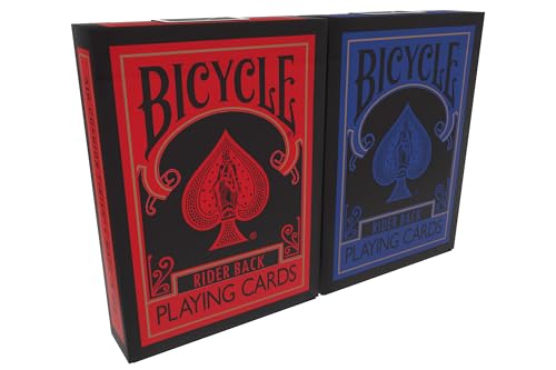 Bicycle – 2 juegos de cartas de bicicleta inversa, 54 cartas (rojo y negro y azul y negro) – MagicaPlanet – Juego de cartas mágicas – adulto – 13,5 cm x 8,9 cm
