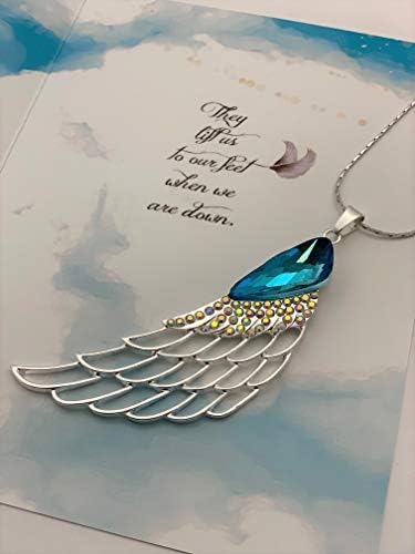 Miniatura 4 de Smiling Wisdom - Tarjeta de felicitación con texto en inglés "Friends Have Wings, They Lift Us To Our Feet When We Fall" y collar de ala de ángel -