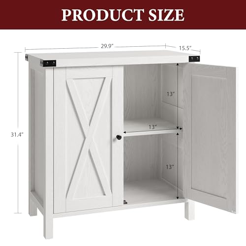 GarveeHome Small Storage Cabinet, Farmhouse Sideboard Buffet Cabinet with 2 Doors and Adjustable Shelves, Accent Entryway Console Cabinets for Living Room, Dining Room (White, 1 Pieces)