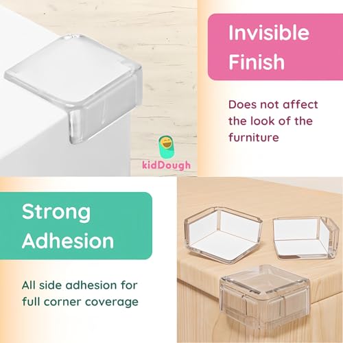 Image of KidDough Baby Proofing Corner Guards, Corner Protector for Sharp Edges, Table Corner Protector for Baby Safety (Square Transparent)
