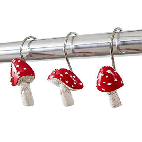 Estmy Vintage Cute Mushroom Decorative Shower Curtain Hooks Rings, Resin & Rustproof Metal Boho Retro Country Cottagecore Shower Hooks For Floral Fairy Forest Shower Curtain Mushroom Bathroom Decor #TOP2