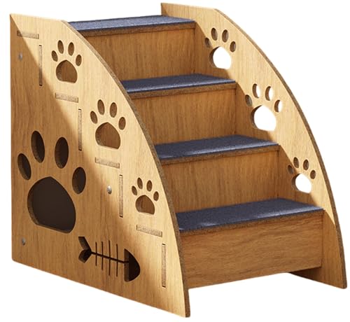 Gunjima 猫用ペットステップ 滑り止め 犬 階段 ソファ踏み台 ペットはしご 屋内 屋外 木製 犬用 猫用 ステップ 猫用ハイベッド 小型犬 中型犬 大型犬 (4段)