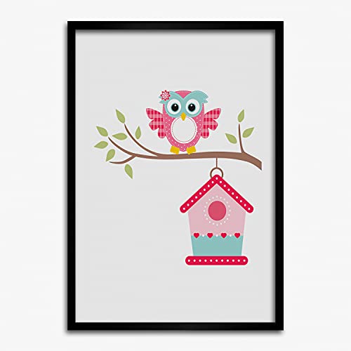 Tableau cadre en bois 50x70 cm Tulup peinture chouette aux finitions soignees et design epure