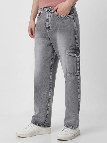 Image of Neostreak Men's Loose Baggy Fit Washed Cargo Jeans with 6 Pockets Non-Stretchable