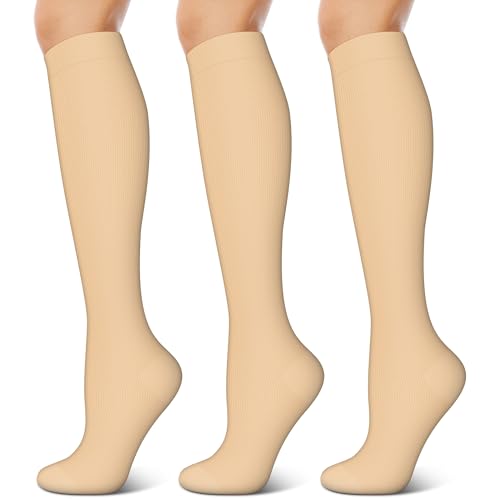 Image of 3 Pairs Compression Socks for Women & Men 15-20 mmHg- Best Support for Nurses, Running, Hiking, Recovery & Flight Socks