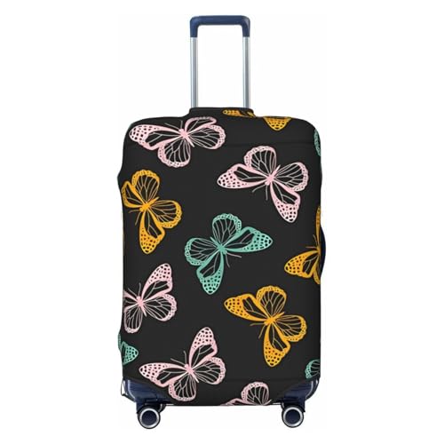 Travel Luggage Cover Suitcase Elastic Washable Stretch Colorful Butterflies 2 Suitcase Protector Bag,Anti-Scratch Spandex With Zipper Closure Baggage Covers For Wheeled Suitcase Kid Adult, Black,