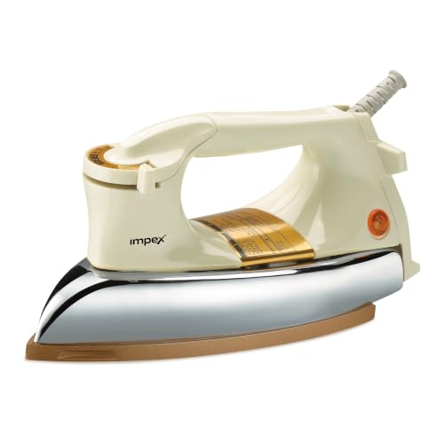 Impex Heavy Duty Dry Iron 1200W Steamless Iron with Golden Ceramic Coated Soleplate 1.5Kg Heavy Weight Auto Cut-Off Adjustable Temperature Control Stable Heel Rest 7 Year Warranty - IB 201