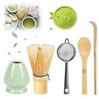 Matcha Set, 5 Stück Matcha Tea Set, Matcha Besen Einschließlich des Matcha Whisk,Matcha Sieb,Matcha Besen Halter,Matcha Löffel aus Bambus,Es Ist Das Beste Geschenk für Matcha-Liebhabern