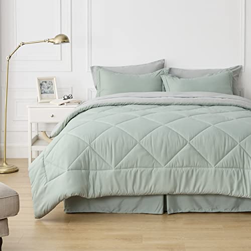 Bedsure Sage Green Queen Comforter Set - 7 Pieces Reversible Bed Set Sage Green Bed In A Bag Queen With Comforters, Sheets, Pillowcases & Shams, Queen Bedding Sets #TOP6
