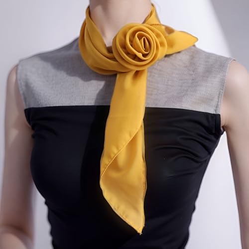 Rose Flower Silk Scarf for Women Style Necktie Decorative Neck Scarf Elegant Handtied Neck Scarf Triangle Scarves.Off White4