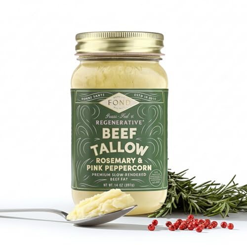 FOND Regenerative Grass-fed Beef Tallow (14 Ounce (Pack of 1), Rosemary &amp; Pink Peppercorn)