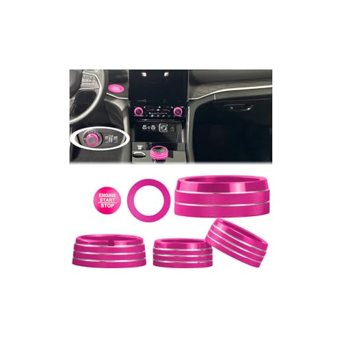 HDUFC for Jeep 2022-2025 Grand Cherokee/Grand Cherokee 4xe/Grand Cherokee L car Interior 6-piece Set Shift Switch air Conditioning Adjustment Headlight Switch knob Start Button Cover/Ring (Pink)