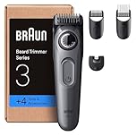 Braun Barttrimmer Series 3, Elektrischer Bartschneider Herren, 4 Zubehörteile, Ultrascharfe Klinge, 50 Min Akkulaufzeit, Kabelloser Bartrasierer, 40 Längen, BT3525, Grau