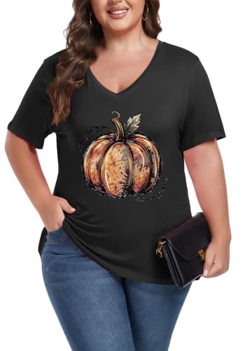 Image of ForHailey Women's Plus Size V Neck Tops Summer Short Sleeve T Shirt