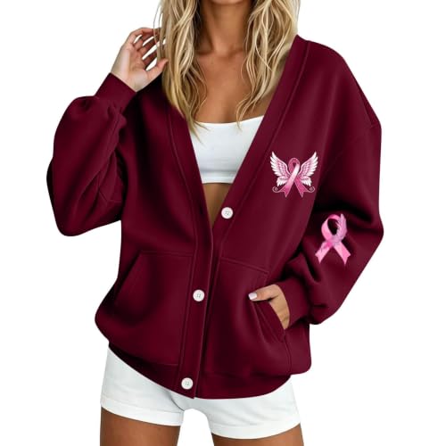 Breast Cancer Awareness Sweatshirt for Women Button Down Oversized Cardigan - image 1