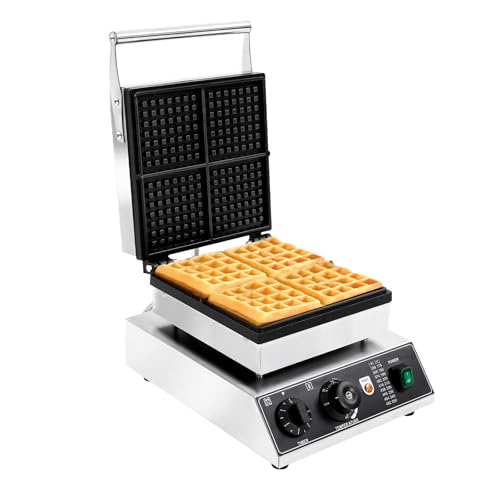 Professional Waffle Maker Machine Commercial Grade Waffle Maker with Non-Stick Plates, Double-Sided Heating & Adjustable Temperature Control Compact Design for Home Kitchen,Camping (Stainless Steel)