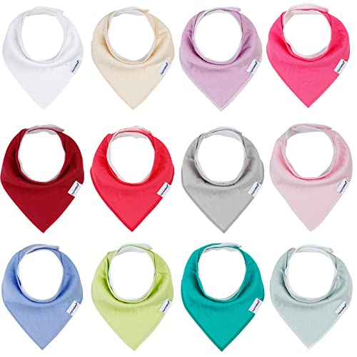 Image of Baby Bandana Drool Bibs for Girls,12 Pack Solid Colors Baby Girl Bibs Set,Absorbent 100% Organic Cotton for Newborn Teething and Drooling,Adjustable Snaps Toddler Bibs