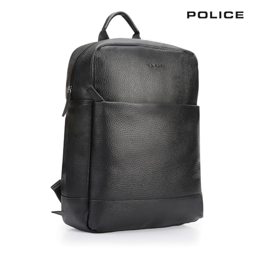 Image of Police 20 Ltrs Vegan Leather (Upto 15 inch) Black Laptop Backpack Water Resistant Sustainable Bags with Water Proof Zippers-Unisex
