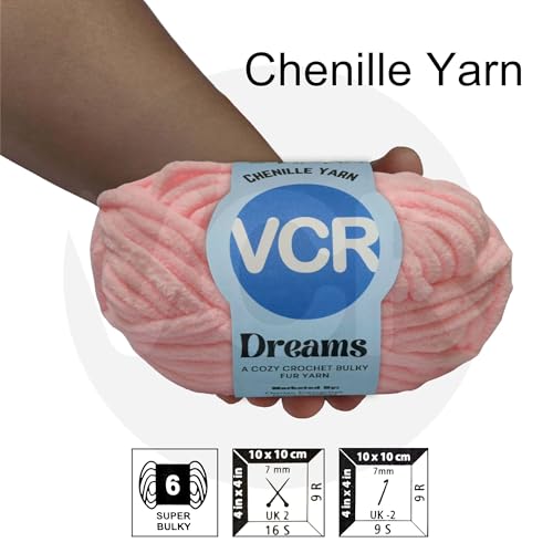 Image of VCR Neon Pink, 100 Grams Hank, 60 Meters Length, Premium Polyester Ball for Crochet and Knitting, Pack of 1 Yarn, Soft and Bulky Fur Suitable for DIY