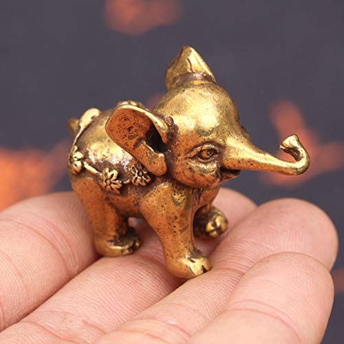 YNIYUJKL Figurine Small Brass Statue Golden Brass Craft Miniatures Sculpture Antique Bronze Cute Elephant Miniature Figurines Desk Ornament Decorations Accessories Copper Animal Sculpt