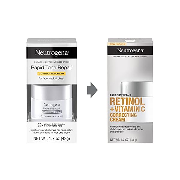 Neutrogena-Rapid-Tone-Repair-Retinol-Vitamin-C-Correcting-Cream-Tone-Evening-Face-Neck-Cream-with-Vitamin-C-Retinol-Hyaluronic-Acid-for-Dark-Spots-Fine-Lines-Wrinkles-17-oz Neutrogena Retinol + Vitamin C Correcting Cream, Rapid Tone Repair Face & Neck Cream with Hyaluronic Acid for Dark Spots, Fine Lines & Wrinkles, 1.7 oz