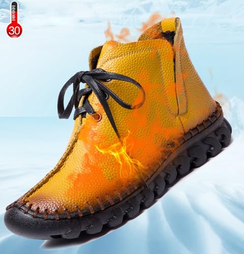 Myallfeet Women's Handmade Leather Lace Up Cow Tendon Soft Sole Leather Shoes Winter Outdoor Warm And Comfortable Anti Slip Ankle Boots4