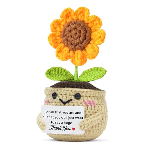 WTOPP Handmade Positive Sunflower Doll Crochet With Card Thank You Gifts,Appreciation Gift For Colleague Friend,Mothers Day Christmas Birthday Thank You Gift For Women Men (Thank You)