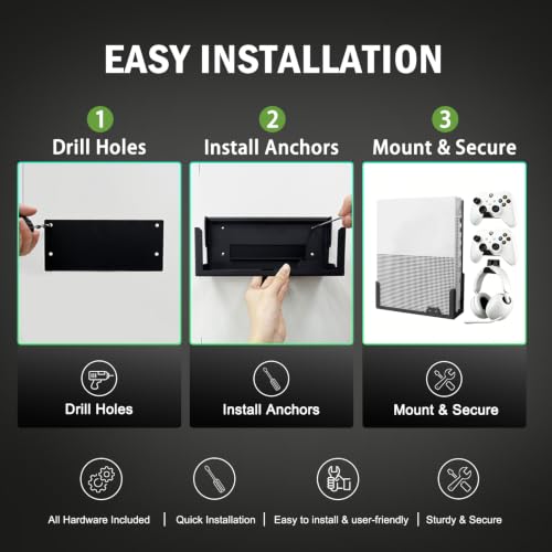 Soporte de pared para Xbox One S BracNova de acero con ganchos 4